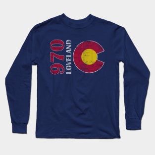 970 Loveland Colorado Map Retro Fade Long Sleeve T-Shirt